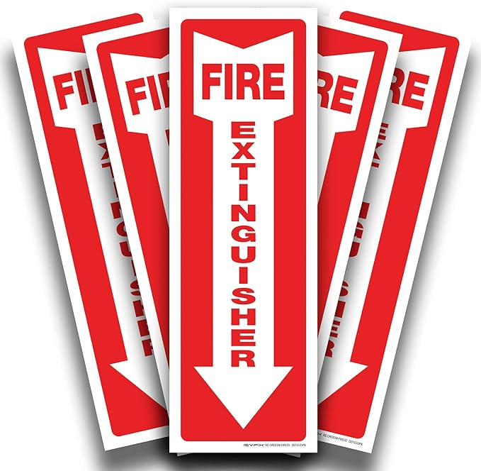 iSYFIX Fire Extinguisher Signs Stickers – 5 Pack 4x12 Inch – Premium Self-Adhesive Vinyl Decal, Laminated for Ultimate UV, Weather, Scratch, Water & Fade Resistance, Indoor & Outdoor
