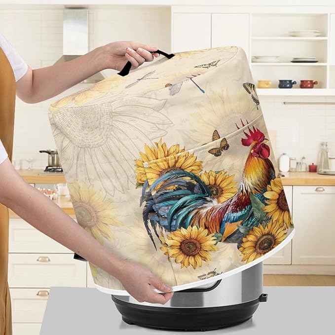 Sunflower Rooster Butterfly Dust Cover with Pocket for 6 Quart Instant Pot, Rice Cooker and Air Fryer, Round Protective Cover Dust-Proof Stain Resistant Electric Appliance Cover Easy to Clean