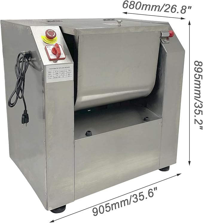 TECHTONGDA Commercial Dough Mixer All Stainless Steel Pizza Dough Mixer 110V Dough Blender Kneading Machine with 50 KG Kneading Capacity and 90 Degree Tilt for Schools Bakeries Restaurants Pizzerias