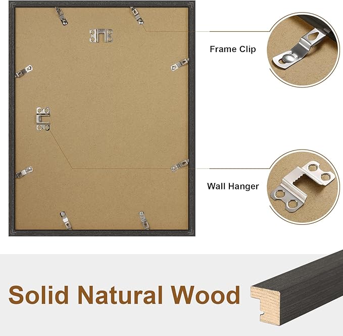 Vittanly 11x14 Picture Frame, Solid Wood Frame with Plexiglass, Includes 8x10 Mat, Wall Hanging for Photos, Home Decor, Black, 1 Pack