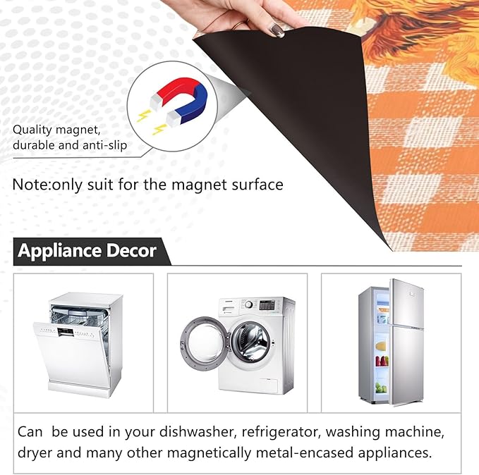 Fall Cow Orange Plaid Dishwasher Magnet Cover for Front Panel Magnetic Dishwasher Cover Decorative Refrigerator Magnet Covers Dishwashers Magnetic Sticker for Home Kitchen Decor, 23" x 26"