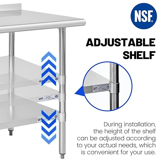 Hally Stainless Steel Table for Prep & Work 18 x 24 Inches, NSF Commercial Heavy Duty Table with Undershelf and Backsplash for Restaurant, Home and Hotel