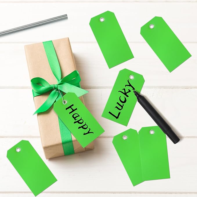 XUWAIDSGN 200 Pieces 4 3/4" x 2 3/8" Green Plastic Shipping Tags with Wire - Durable, Waterproof, Writable for Inventory, Luggage, Garage, Parts