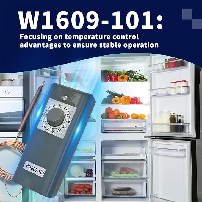 Refrigerator Thermostat Temperature Controller, -30°F to 90°F (-34°C to 32°C) Mechanical Thermostat with 5 Ft Capillary Remote Thermostat Bulb,Temperature Control for freezers & Coolers, W1609-101