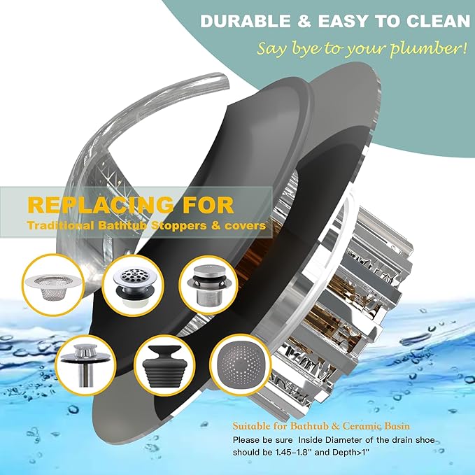 Kitchen Sink Drain Strainer 3 in 1, 304 Stainless Steel Pop Up Sink Stopper, Anti-Clogging Drain Stopper, Strainers for Kitchen, Drain Cover & Kitchen Accessories for US Standard Sink (Smooth Silver)