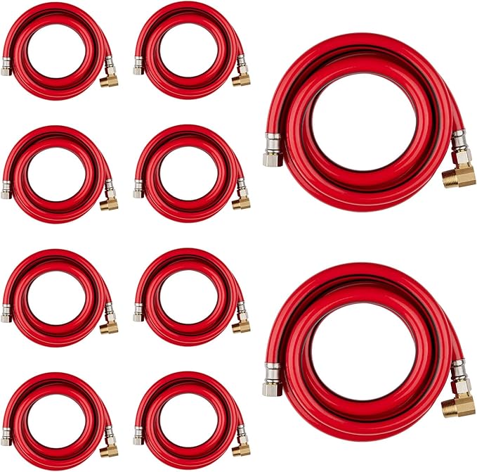 10 Pack Foskan 6FT Red PVC Dishwasher Hose With 3/8" Comp x 3/8" MIP Brass 90 Degree Elbow,Flexible Water Line Connector for Standard Dishwashers （6FT）