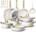 25 Pcs Pots and Pans Set Non Stick Ceramic Cookware Set, Healthy Non Toxic Kitchen Cookware with Mini Egg Pan, Large Capacity, Induction Compatible, PFAS/PTFE/PFOA/PFOS Free, Cream White