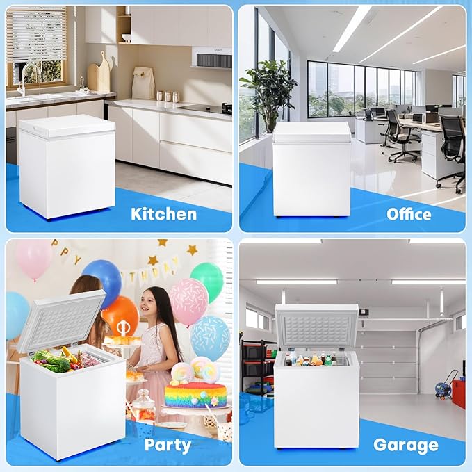 2.0 Cu.Ft Chest Freezer, Compact Chest Freezer with 7 Thermostat, Mini Deep Freezer with Removable Basket, Low Noise, Top Door Free-Standing Freezer for Home/Dorm/Office/Apartment, White