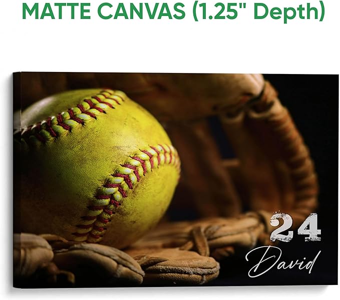 Personalized Softball Poster & Framed Canvas, Softball Old Glove Vintage Home Office Decor, Custom Name Number Bedroom Living Room Aesthetic Wall Art Gift For Girl, Women
