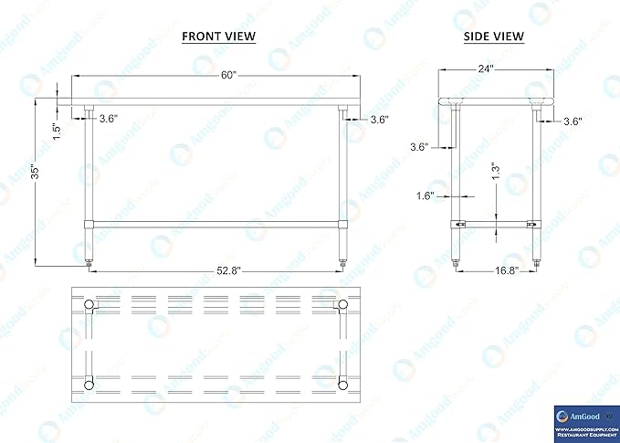 AmGood 24" X 60" Stainless Steel Work Table Open Base | NSF Kitchen Island Food Prep | Laundry Garage Utility Bench