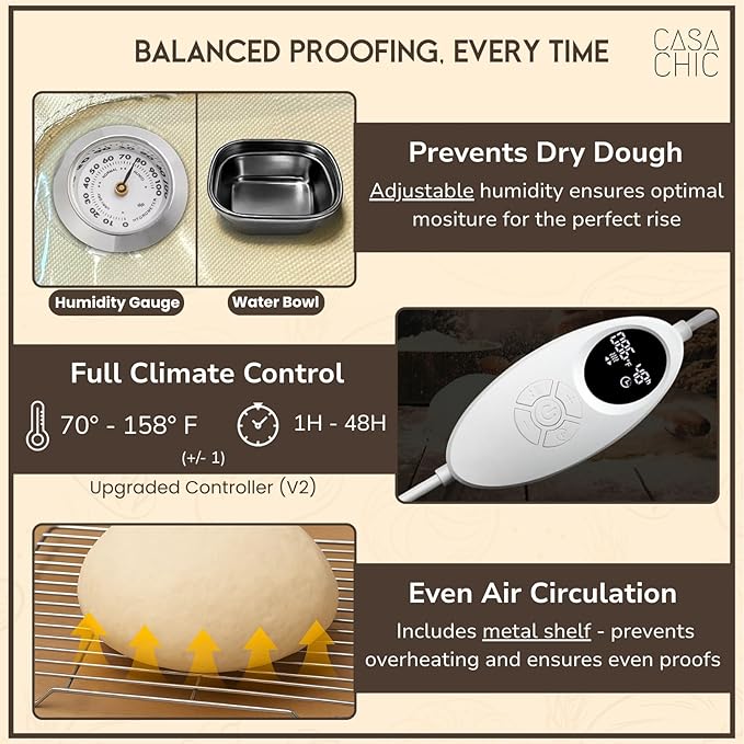Bread Proofing Box - Folding Dough Proofer - Foldable Sourdough Warmer - 70-158°F Temp and 48H Timer Controller - Bread Making Kit with Dough Warming Box, Banneton Basket, Lame, Scraper, Metal Rack