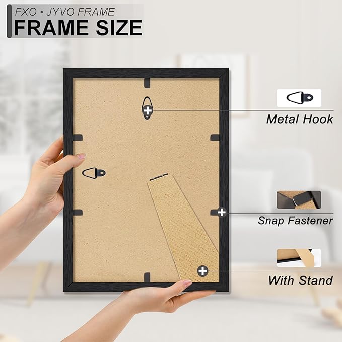 Engineered Wood 9x11 Picture Frame Set of 6, Black Frame for 9 x 11 Inch Picture Poster Photo, Light Weight 9 by 11 Frame with Wood-grain for Wall - 6 Pack/Black/9"x11"
