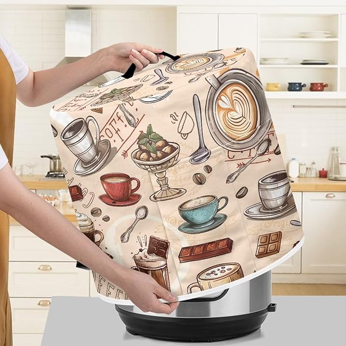 TODIYADDU Coffee Chocolate Electric Pressure Cooker Cover Round Protective Cover Bag with Pocket and Handle for Instant Pots or Rice Cooker Kitchen Small Appliance Dust Covers Holiday Present