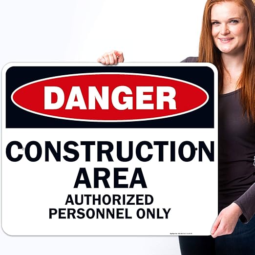 Danger Construction Area Sign, Authorized Personnel Only Sign, 24x30 Inches, Rust Free .063 Aluminum, Fade Resistant, Indoor/Outdoor Use, Made in USA