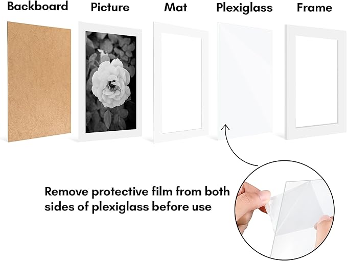 Americanflat 5x7 Picture Frame with Polished Plexiglass - Set of 5 - Use as 4x6 Frame with Mat or Display 5x7 Photo Without Mat - Galleria Collection - Picture Frames for Tabletop and Wall - White