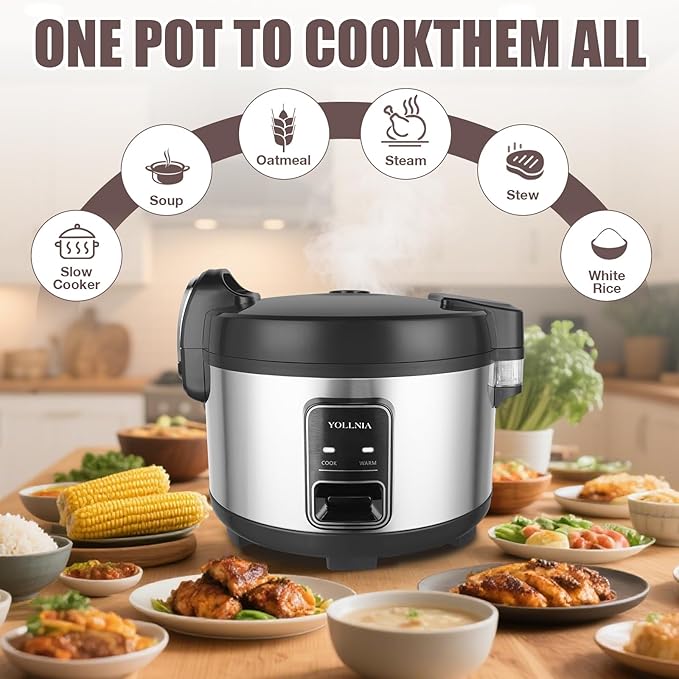 Commercial Rice Cooker & Warmer 60 Cups (Cooked),13.8 Qt / 13 Liter Large Capacity Rice Cooker,Auto Keep Warm,Non-Stick Inner Pot,One-Touch Operation,1350W Fast Cooking Electric Rice Cooker