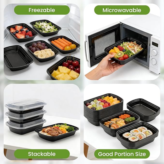 24/28oz Meal Prep Containers, 30/50Pack 1 Compartment with Lids, Food Storage Containers, Sturdy Leakproof & Food Safe, Microwave, Freezer, Dishwasher Safe Bento Box, BPA Free