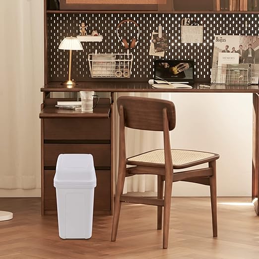 2 Gallon Plastic Samll Swing Top Trash Can, Swing Lid Waste Can, White