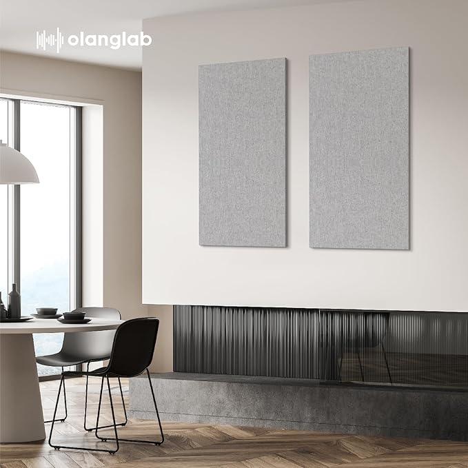 Olanglab Acoustic Panels 2 Pack, 48''x24'' Large Sound Panels, Fabric Wrapped Sound Proof Foam Panels for Walls, Sound Absorbing Panels for Recording Studio Acoustical Treatments (Light Grey)