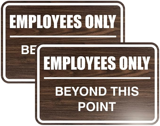 All Quality Classic Framed Employees Only Beyond This Point Wall or Door Sign | Easy to Install Business Signage - Large (Walnut) 2 Pack