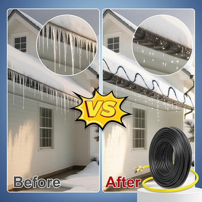 36 FT Gutter Heat Cable Kit, YeloDeer 6 W/FT Heat Tape for Roof and Gutters, Self-Regulating Roof Melt Heating Snow De-Icing Cable, 120V