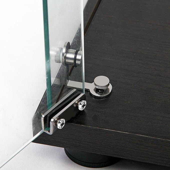 Yoluckea 5 Tiers Glass Display Cabinet with Bluetooth LED Light Strip, 2 Doors Floor Standing Curio Cabinet with Universal Wheel and Mirror Back Panel, Black Glass Bookshelf for Collections, Wood Top