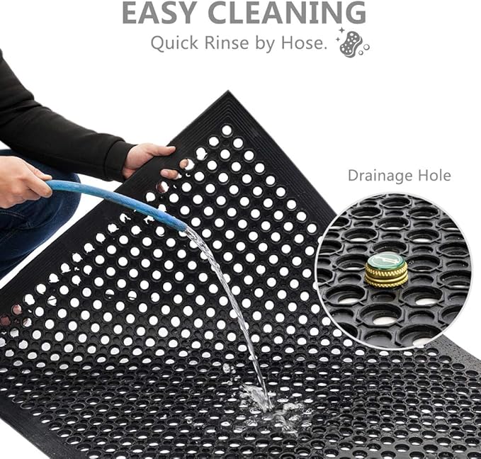 ROVSUN Rubber Floor Mat with Holes, Anti-Fatigue/Non-Slip Drainage Mat, for Industrial Kitchen Restaurant Bar Bathroom Utility Garage Pool Entry Door Mat, Indoor (36'' x 60'' Black 1Pcs)