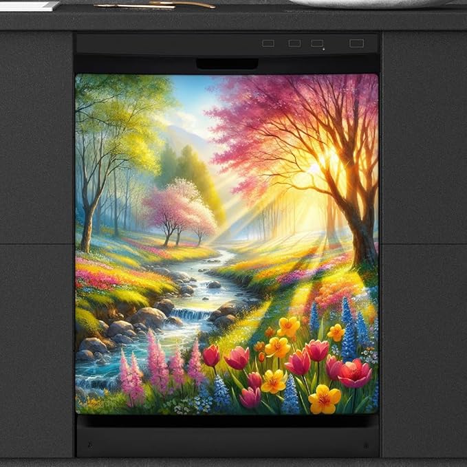 Dishwasher Magnet Cover Flower Forest Rainbow Dishwasher Decorative Cover Front Dishwasher Door Cover Reuseable Dishwasher Cover Panel Decal for Kitchen Refrigerator Home Appliances 23" X 26"