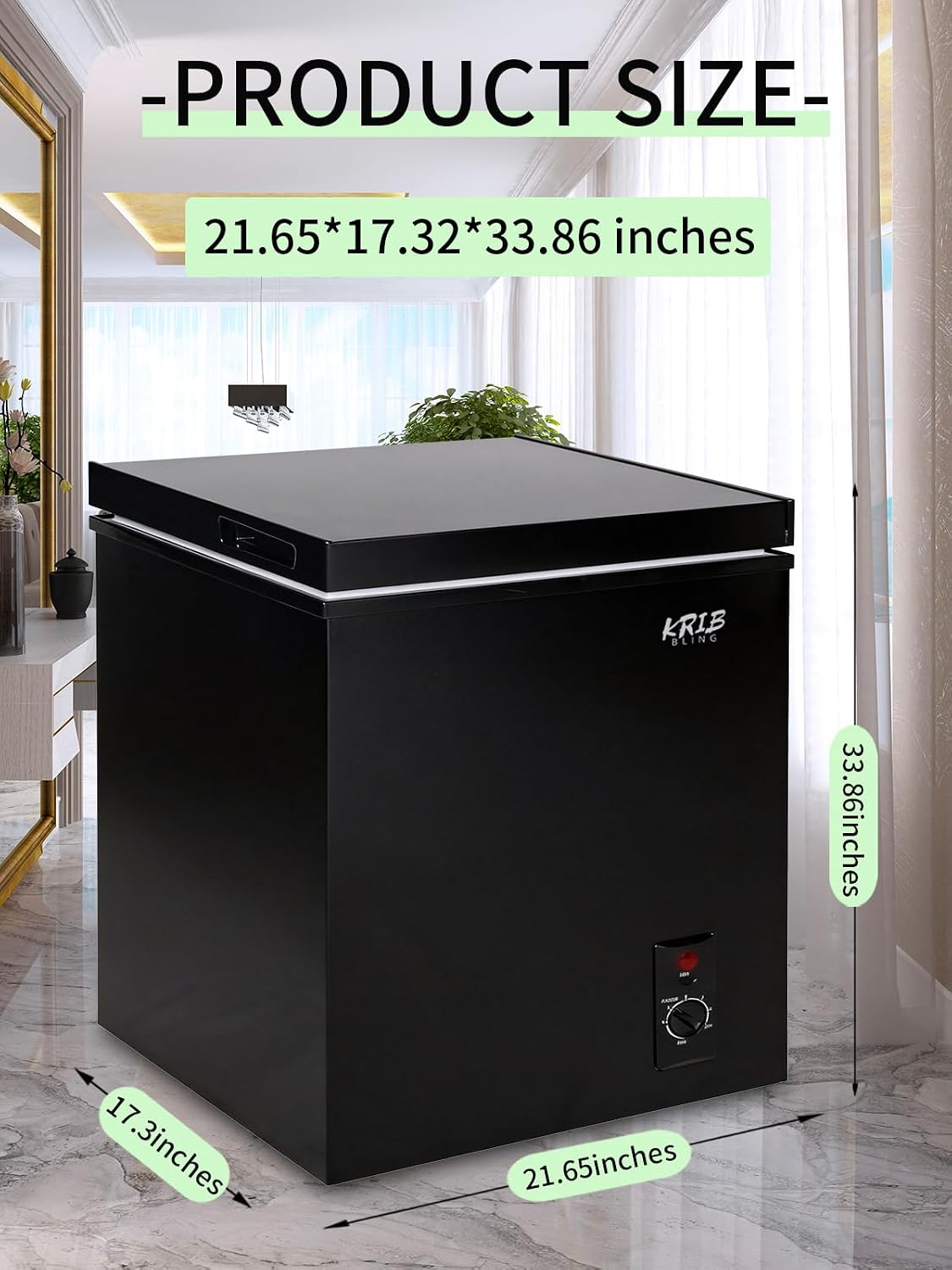 7.0 Cu.Ft Chest Freezer 7 Gears Temperature Control(-4°F to 6.8°F), Deep Compact Freezer with a Removable Basket, for House, Kitchen, Garage, Basement, Shop, Black