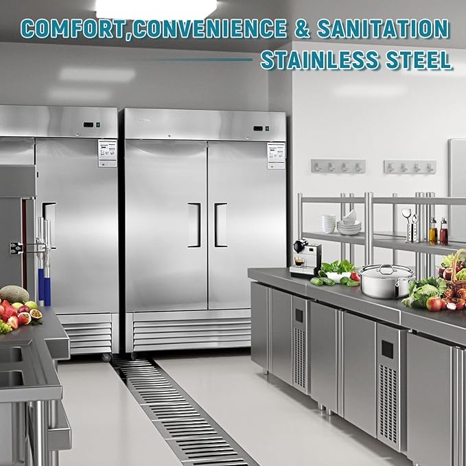 JINSONG 54" Commercial Refrigerator, 49 Cu.Ft Stainless Steel Reach-in Fridge with 2 Solid Doors, Upright Commercial Fridge for Restaurant, Bar, Shop, or Home Use