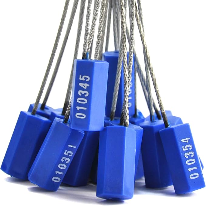 Leadseals(R) 100 Security Cable Seals Numbered Security Tags Tamper Proof Pull Tight Steel Wire Seals for Truck, Trailers, Cargo, Containers, Vans, Oil Tank, Milk Vehicle (Blue, Pack of 100pcs)