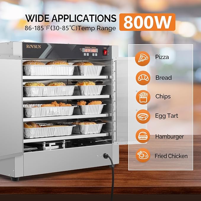 ROVSUN Hot Box Food Warmer Pizza Warmer w/Removable Shelves Water Tray, 4-Tier Commercial Food Warmer Hot Holding Cabinet Pretzel Warmer Electric Countertop for Catering Buffet Restaurant