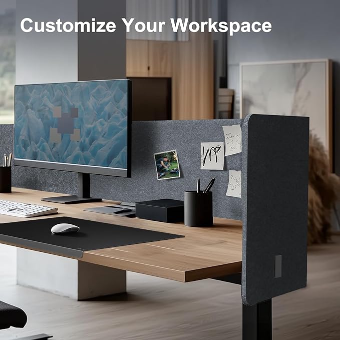 Desk Privacy Panel,2PCS L-Shaped Clamp-On Office Desk Divider,2-in-1 Adjustable Acoustic Desktop Partition Or Under Desk Modesty Screen,for Office,Home,Felt (Grey, 47.2" x 15.7")