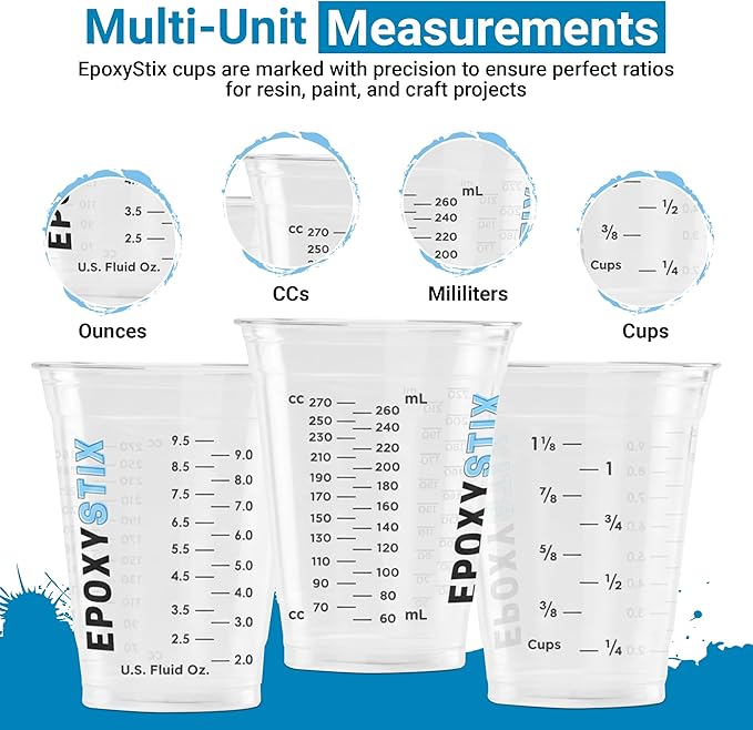 [50 Pack] NEW SIZE 12oz Graduated Mixing Cups - Durable PET, Clear Measurement Markings in oz, mL and cups - For Resin, Paint, Mixing and Crafts