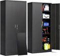 CJF Metal Storage Cabinet, 71" H Locking Cabinet with 5 Adjustable Shelves for Garage, Classroom, School, Home, Office, Pantry-Black