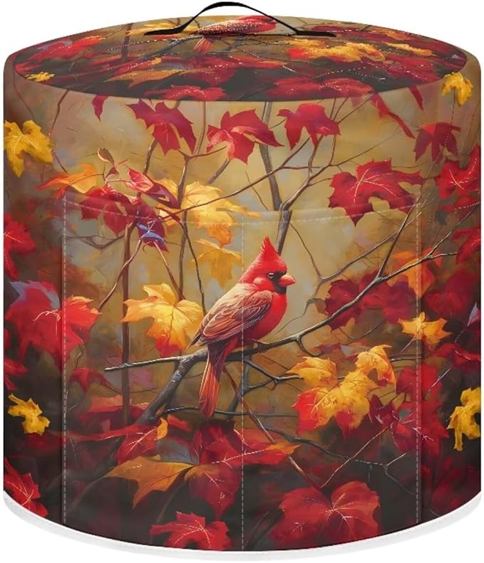 Xoenoiee Cardinal Bird Kitchen Appliance Dust Cover with Pockets, Maple Leaf Print Electric Pressure Cooker Cover Compatible with Crock Pot, Rice Cooker Covers Fall Decor, for 8 Qt Pot