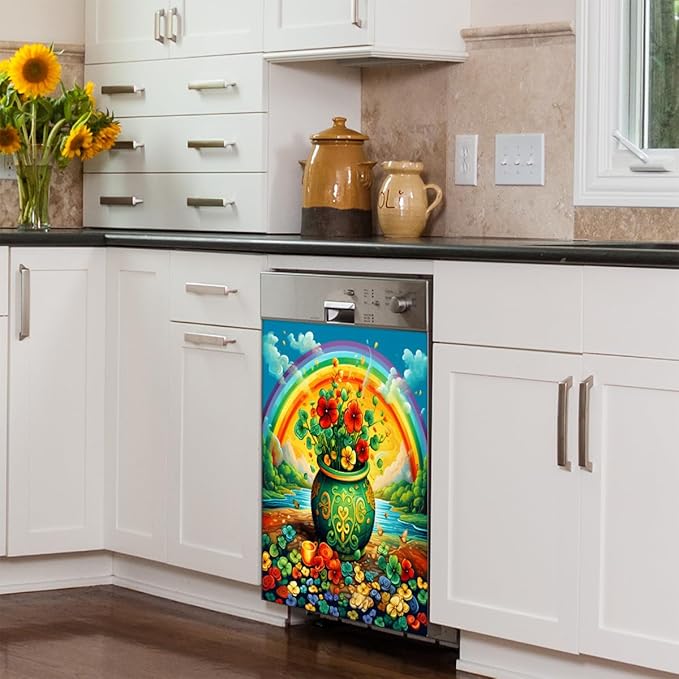 Rainbow Flower Colorful Dishwasher Magnet Cover, Reusable Refrigerator Panel Stickers Microwave Front Door Covers Magnets for Kitchen Home Appliances Holiday Party Decorations 23 X 26 in