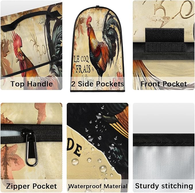 Kitchen Aid Mixer Cover Autumn Rooster Leaves Stand Mixer Cover Compatible with 6-8 Quarts Stand Mixers, Dust Covers with Zipper Pocket Foldable Washable Kitchen Aid Organizer Bag