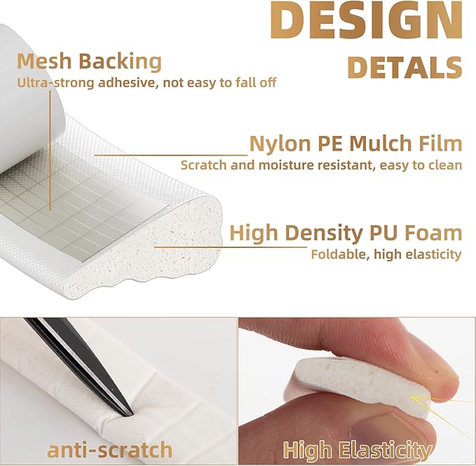 3Pcs×196" Wedge-Shape Foam Window Weather Stripping Door Seal Strip,Soundproofing Frame Insulation Tape for Exterior Front Door,Noise Cancelling Window Inserts,Door Gap Filler Light Blocker,White