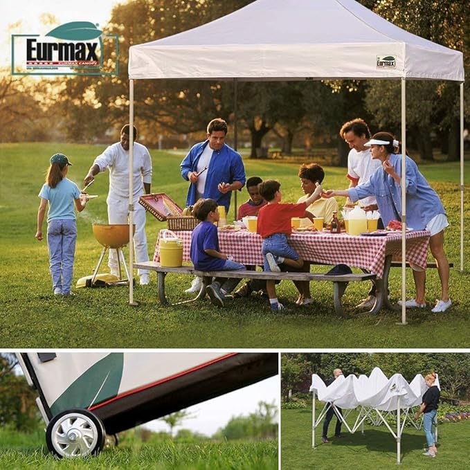 Eurmax USA 8'x12' Pop Up Canopy Tent Commercial Instant Canopies with Heavy Duty Roller Bag,Bonus 4 Sand Weights Bags (Blue)