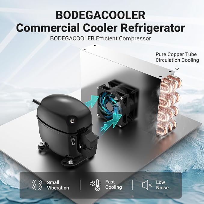 BODEGACOOLER Commercial Merchandiser Refrigerator, 15.5Cu. Ft Glass Door Upright Display Fridge, Beverage Refrigerator Cooler with LED Light, 4 Strong Castors for Stores, Restaurant, Office(Black)