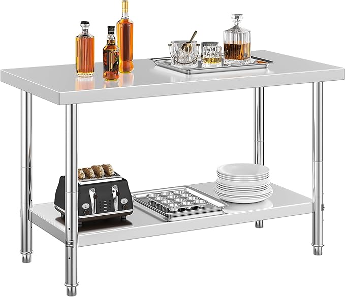 YITAHOME NSF Stainless Steel Table, 48" X 24" Work Table w/Undershelf, Heavy Duty Prep Table for Home Kitchen Commercial Restaurant Garage Warehouse Outdoor