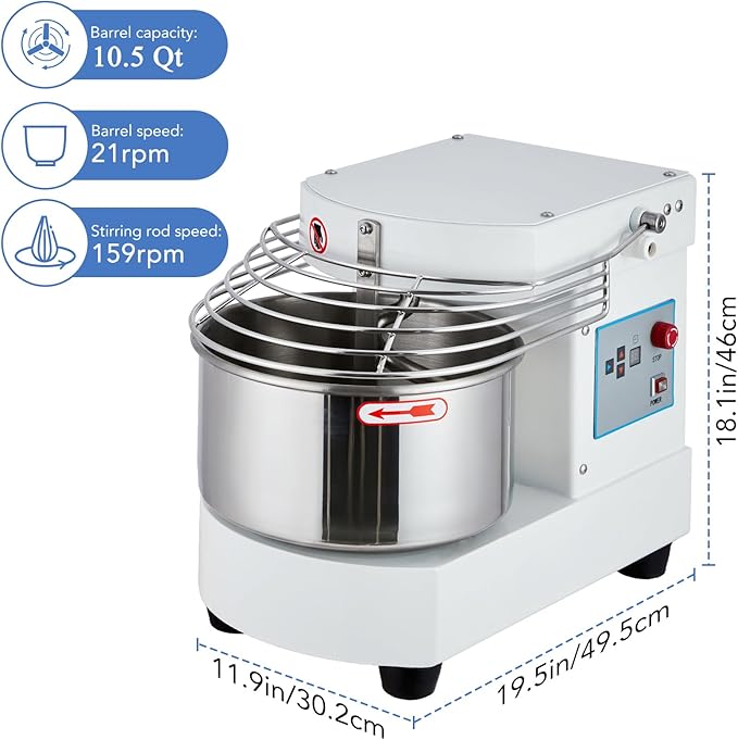Commercial Food Mixer, 10.5 Qt Touch Screen Dough Mixer Machine with Timer, Security Shield, 650W Dual Rotating Dough Kneading Machine Food-grade Stainless Steel Bowl for Restaurant Bakery