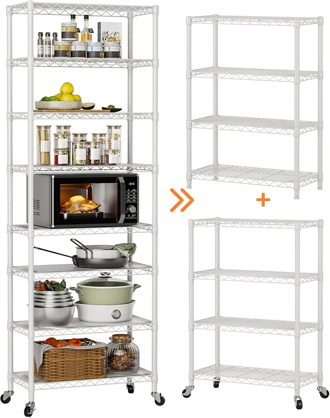 8 Tier Adjustable Storage Shelves Heavy Duty Metal Shelf Wire Shelving Unit Organizer Rack for Home Kitchen Office Pantry Room Bathroom Shelving Organizers and Storage Laundry