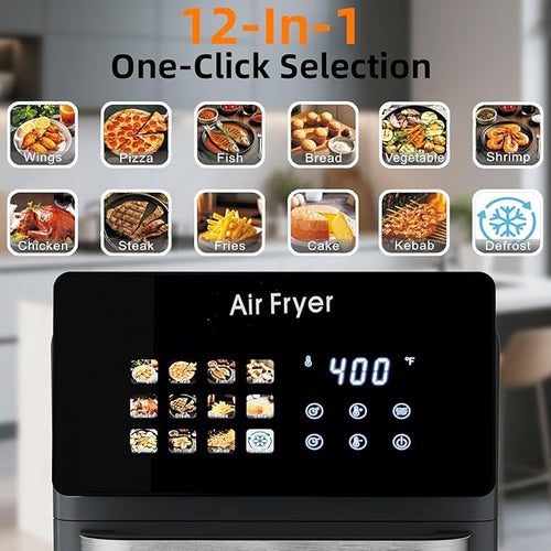 10L Large Xl Pro Air Fryer Oven With Grill Combo For Kitchen Countertop Use,12 in 1 Smart Convection Ovens,AirFryer With Glass View Window,Nonstick Basket,Fryer Liners,Removable Door-Black