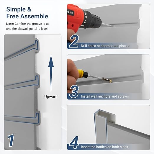 Slatwall Panel 4 FT x 2 FT, Interlocking Slat Wall Paneling, Wall Mounted PVC Wallpanel, Suitable for Garage Storage and Organizer, Slatwall Board, Shelves - Grey