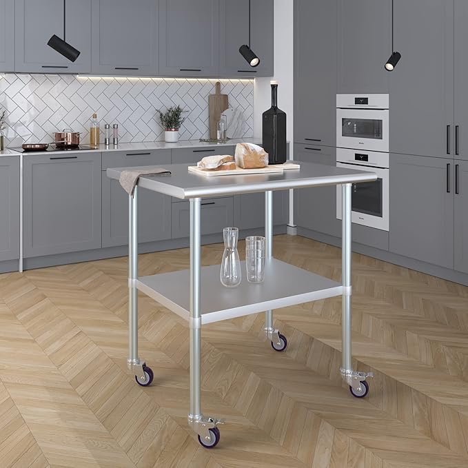 AmGood 36" Long x 30" Deep Stainless Steel Table with Casters