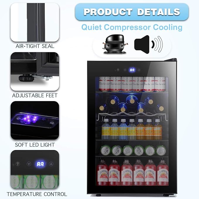 Antarctic Star Beverage Refrigerator -150 Can Mini Fridge for Soda Beer or wine,Small Drink Dispenser, For Office or Bar with Adjustable Removable Shelves，4.5 Cu. Ft. (Black)