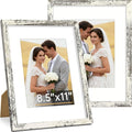 Vittanly 8.5x11 Picture Frame Set of 2, Solid Wood Frame for Wall or Tabletop, Display Photo 6x8 with Mat or 8.5x11 without Mat, Distressed White