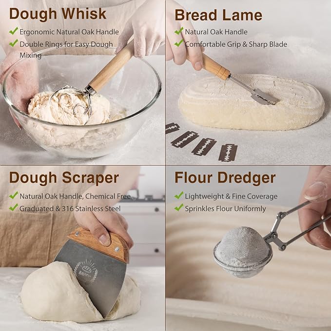 Wood Pulp Banneton Bread Proofing Basket Set, Banneton Basket Kit, Sourdough Bread Baking Supplies Making Tool (Oval Banneton Basket Set)